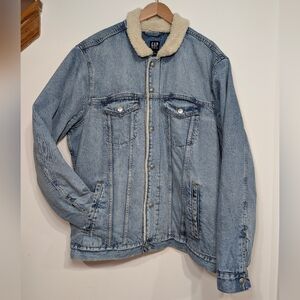 GAP Men's XL Oversized Sherpa Icon Denim Jacket Relaxed Squared Oversized Fit